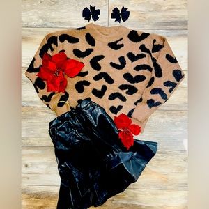 Sassy soft brown and black heart sweater with matching black skirt (set)!